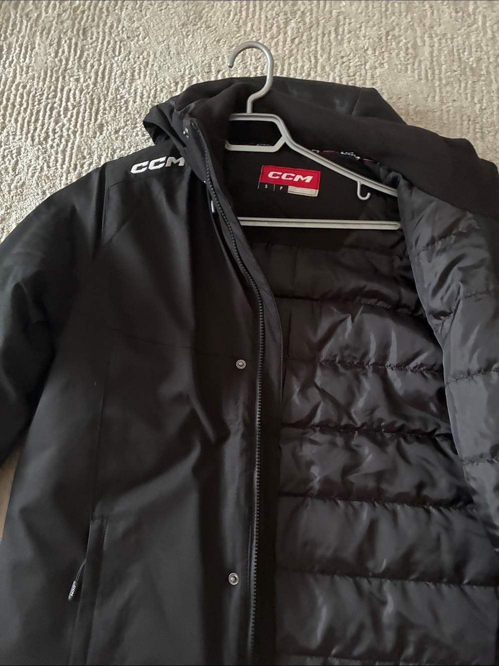 CCM Men's Black Quilted Hooded Winter Coat